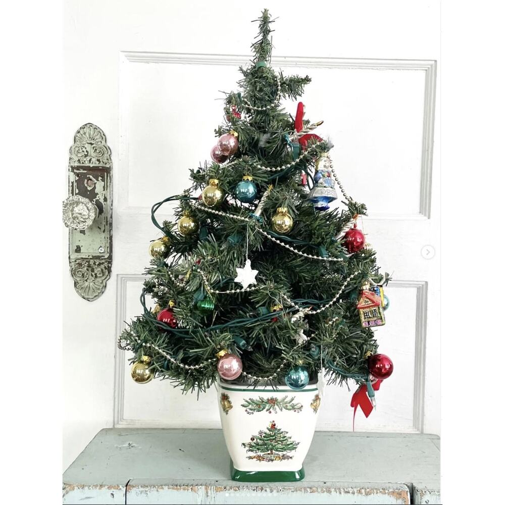 Vintage 2004 Teleflora Spode Christmas Tree Working Lights Glass Ornaments